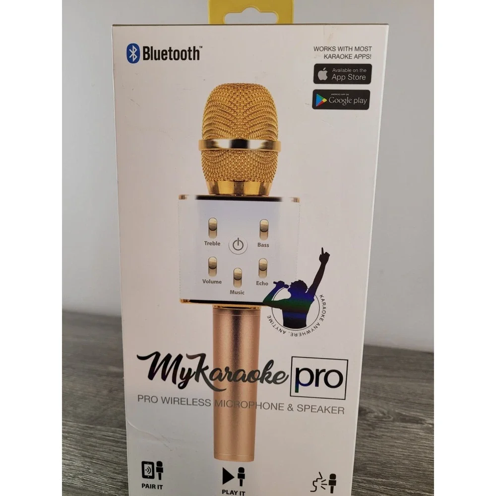 My Karaoke Pro 2-in-1 Wireless Bluetooth Microphone & Speaker Gold NIB Sealed